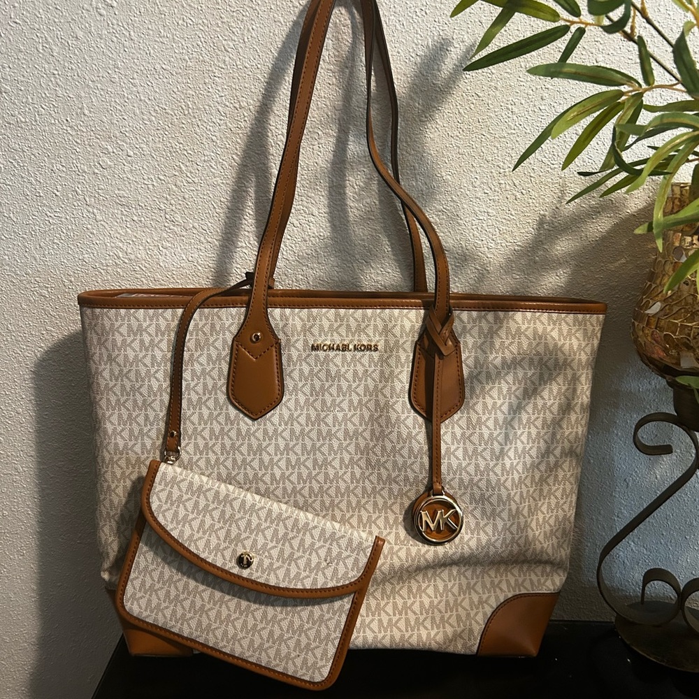 Michael Kors Eva Monogram Tote Bag with Clutch